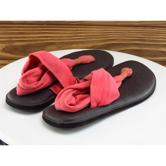 Sanuk Size 7 Sandal Thong Pink Fabric Women M - Picture 6 of 10